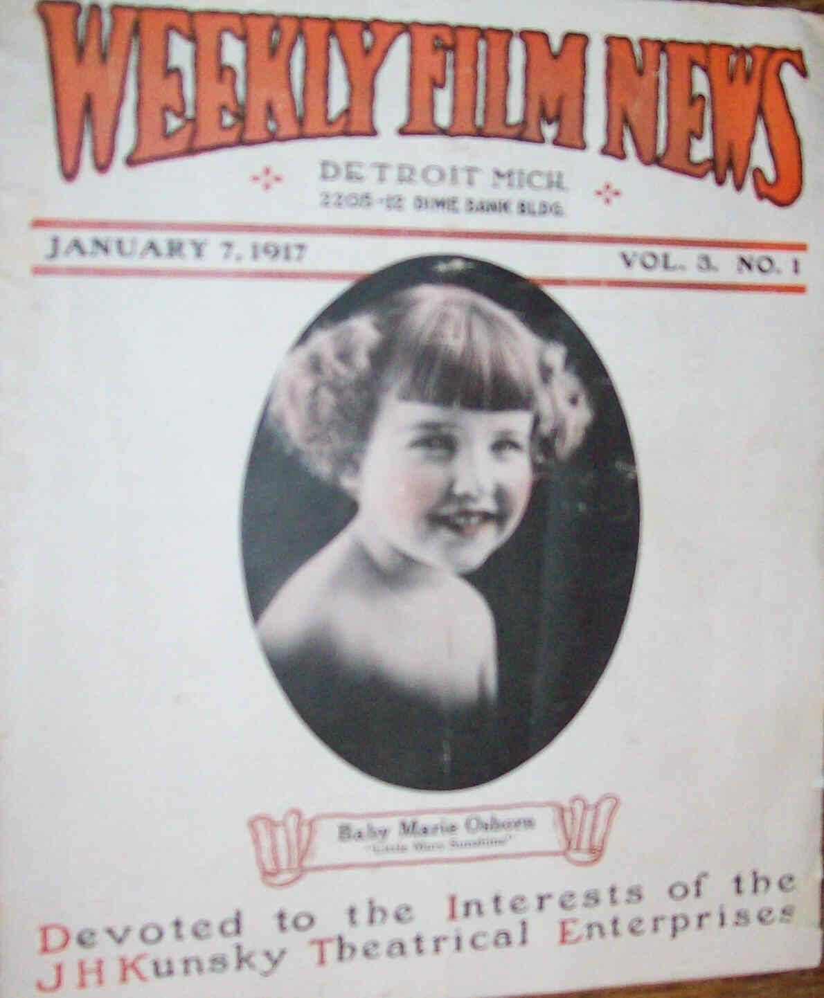 WEEKLY FILM NEWS magazine side cover 7 January 1917