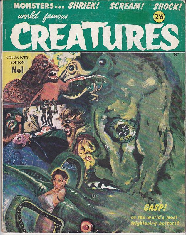 WORLD FAMOUS CREATURES (UK) magazine side cover Issue 1  1958