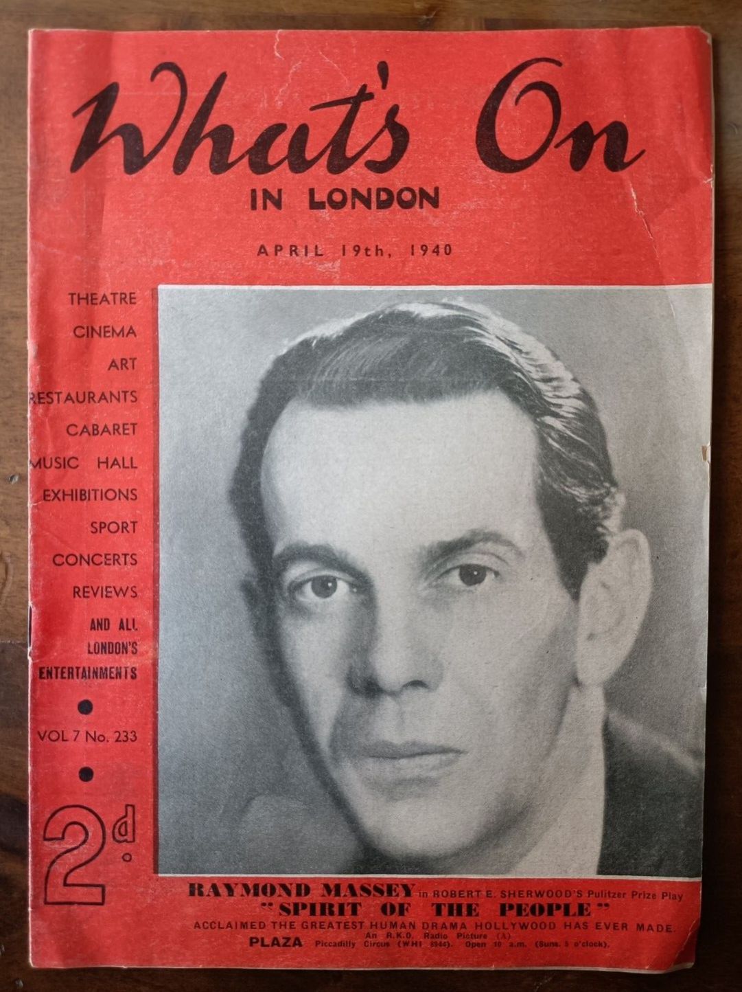 WHATS ON IN LONDON magazine side cover 19 April 1940
