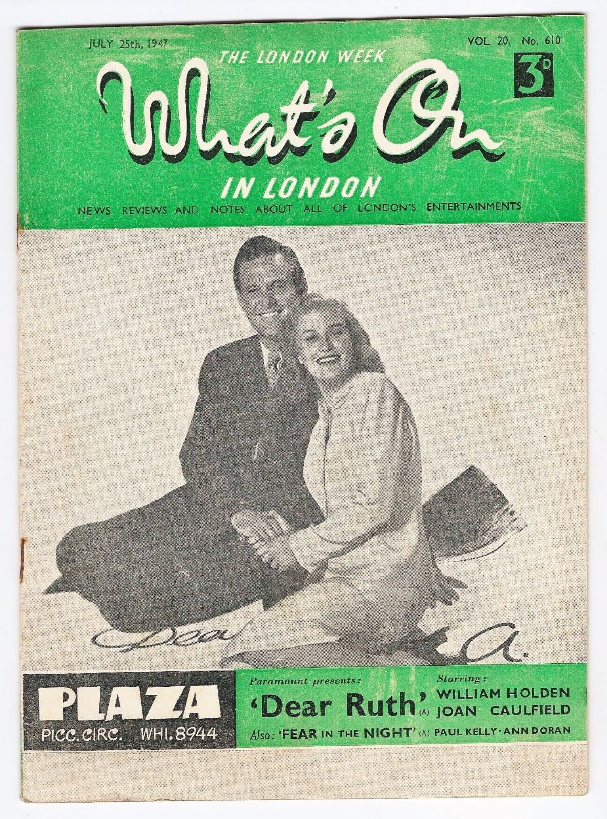 WHATS ON IN LONDON magazine side cover  Vol 20 No  6 25 July 1947