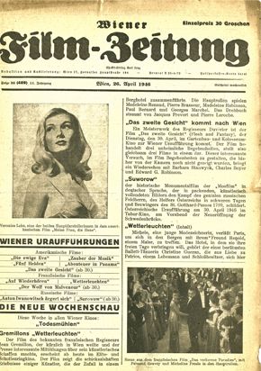 WIENER FILMZEITUNG magazine side cover Issue 489 26 April 1946
