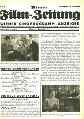 WIENER FILMZEITUNG magazine side cover Issue 510 20 September 1946