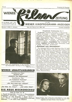 WIENER FILMZEITUNG magazine side cover Issue 533 26 February 1947