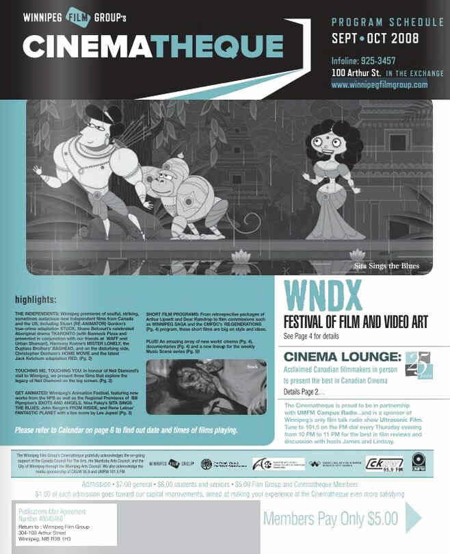 WINNIPEG FILM GROUPS CINEMATHEQUE magazine side cover  September/October 2008