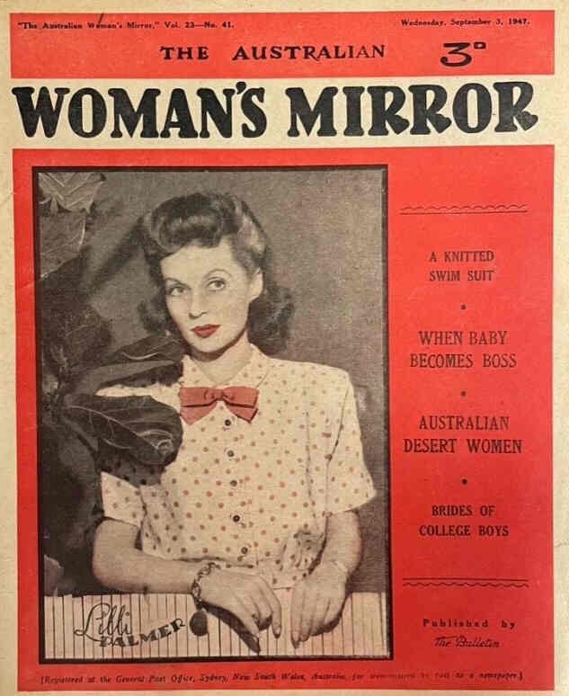 AUSTRALIAN WOMANS MIRROR magazine side cover 3 September 1947
