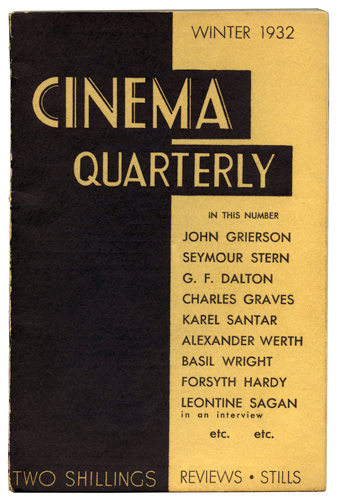 CINEMA QUARTERLY/WORLD FILM NEWS/SEE magazine side cover Issue 2 Winter/December 1932