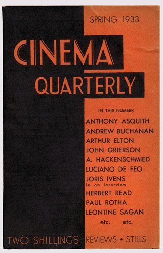 CINEMA QUARTERLY/WORLD FILM NEWS/SEE magazine side cover Issue 3 Spring/March/April/May 1933