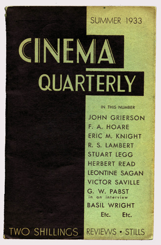 CINEMA QUARTERLY/WORLD FILM NEWS/SEE magazine side cover Issue 4 Summer/June/July/August 1933