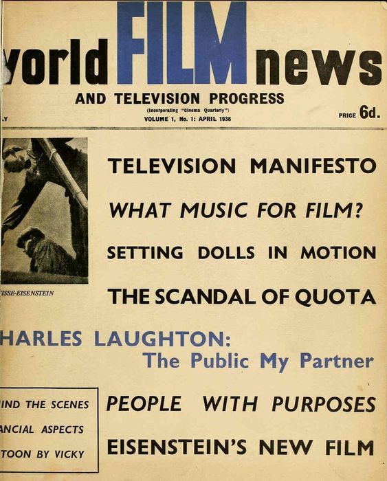 CINEMA QUARTERLY/WORLD FILM NEWS/SEE magazine side cover Issue 1  Vol 1 # 1 April 1936