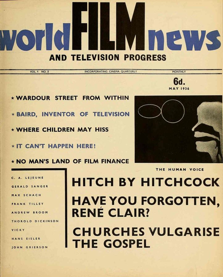 CINEMA QUARTERLY/WORLD FILM NEWS/SEE magazine side cover Issue 2  Vol 1 # 2 May 1936