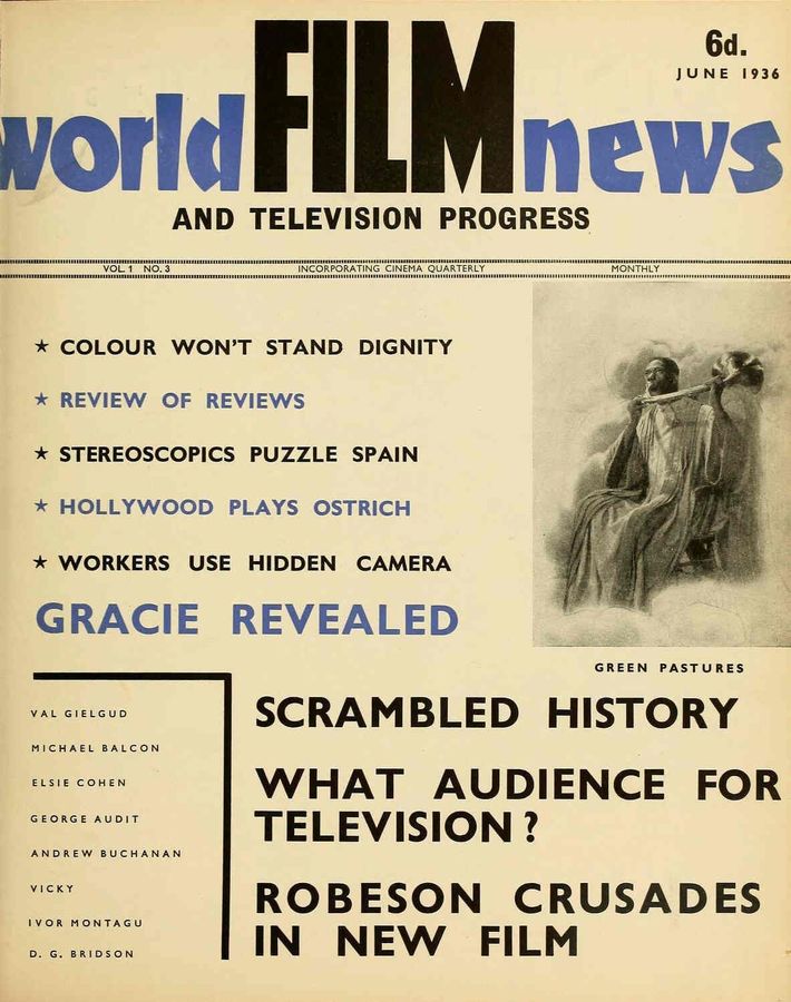 CINEMA QUARTERLY/WORLD FILM NEWS/SEE magazine side cover Issue 3  Vol 1 # 3 June 1936