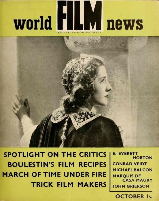 CINEMA QUARTERLY/WORLD FILM NEWS/SEE magazine side cover Issue 7  Vol 1 # 7 October 1936
