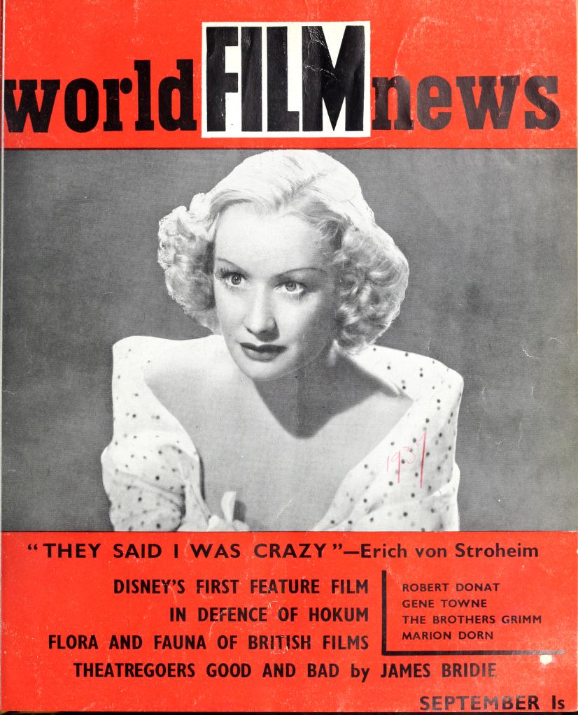 CINEMA QUARTERLY/WORLD FILM NEWS/SEE magazine side cover Issue 18  Vol 2 # 6 September 1937