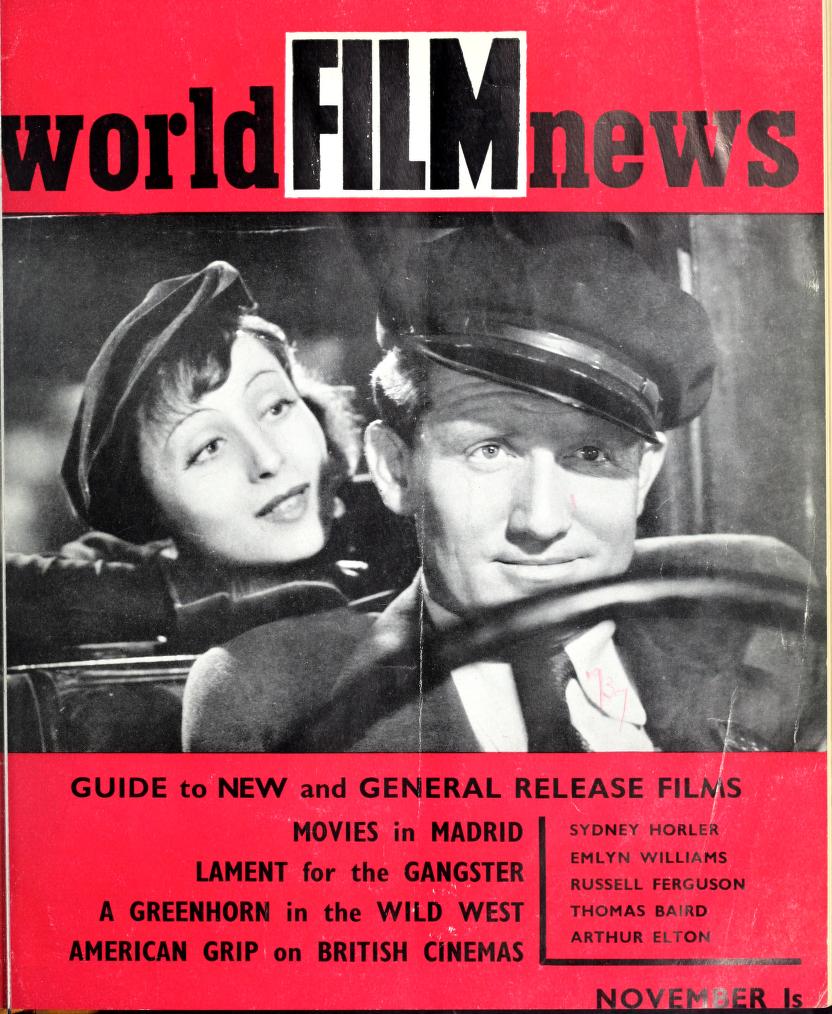 CINEMA QUARTERLY/WORLD FILM NEWS/SEE magazine side cover Issue 20  Vol 2 # 8 November 1937