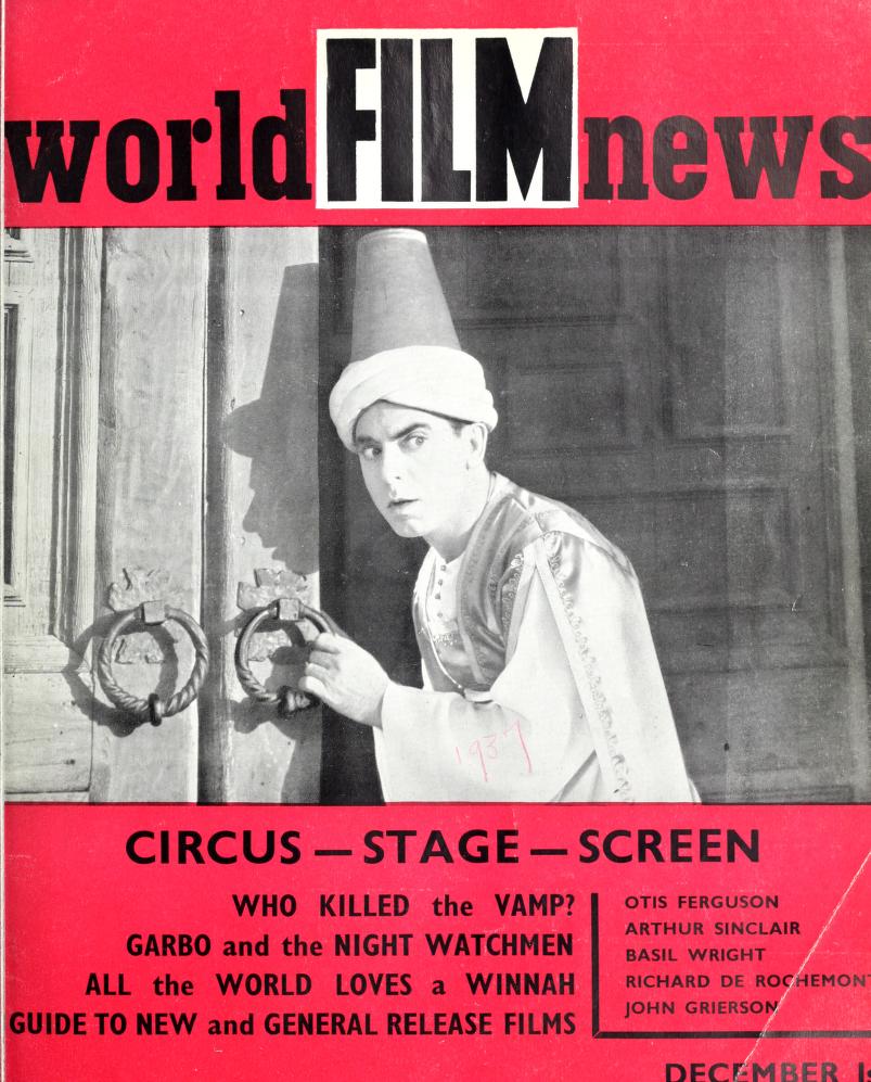 CINEMA QUARTERLY/WORLD FILM NEWS/SEE magazine side cover Issue 21  Vol 2 # 9 December 1937